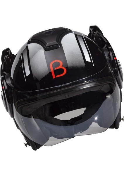 Beon B 702 Reverse Tam Açılır Kask Siyah Beyaz Kırmızı L