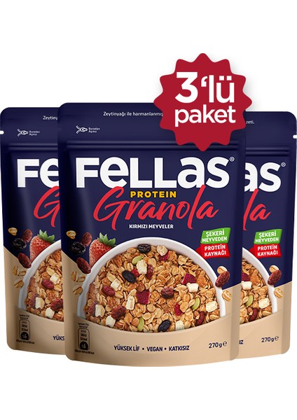 Protein Granola - Kırmızı Meyveler 270g 3'lü Paket