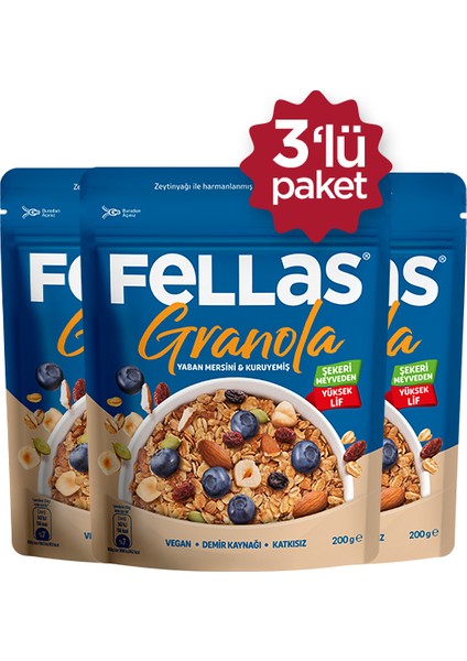 Granola - Yaban Mersini & Kuruyemiş 200g - 3'lü Paket