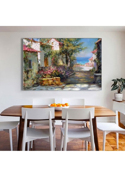 120x80 Cm Resim Sanatı Taşlı Sokak Manzara Kanvas Tablo
