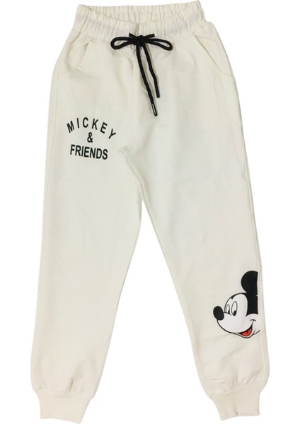 Kız Çocuk %100 Pamuklu Mickey Figür Uzun Kollu Kapşonlu Beyaz Yumuşak Doku Ikili Takım modelleri