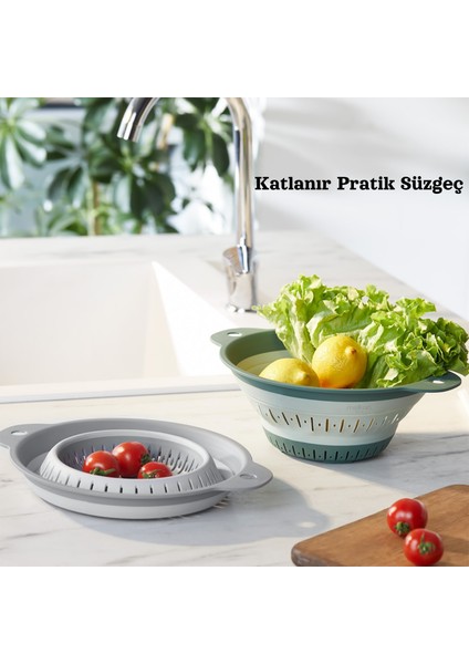 Katlanır Süzgeç, Çok Amaçlı Süzgeç, Akordiyon Süzgeç, Yuvarlak Pratik Süzgeç 1,8 Litre