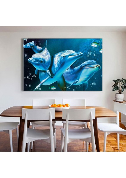 120x80 Cm Hayvanlar Alemi Yunuslar Kanvas Tablo