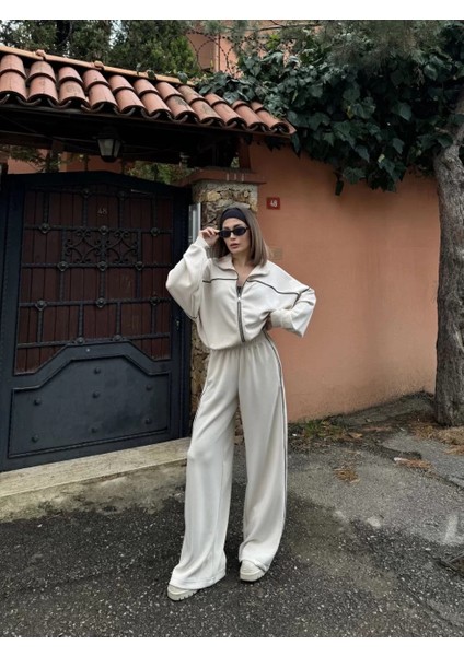 Fermuarlı Eşofman Pantolon Ikili Takım - Beyaz modelleri