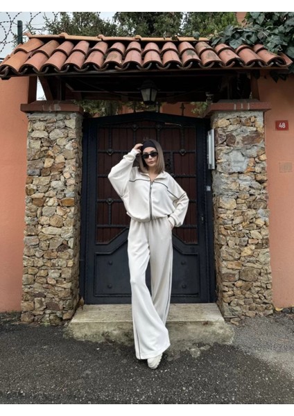 Fermuarlı Eşofman Pantolon Ikili Takım - Beyaz indirimleri