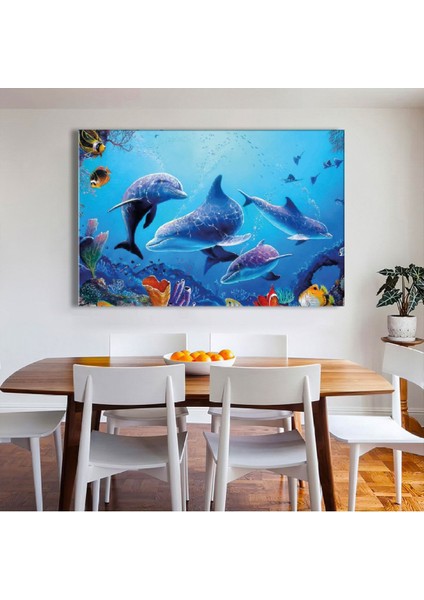 120x80 Cm Hayvanlar Alemi Yunuslar Kanvas Tablo