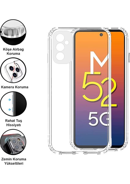 Samsung Galaxy M52 Kılıf Şeffaf 3D Kamera Lens Korumalı Silikon