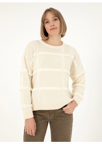 Bisiklet Yaka Oversize Krem Kazak Kadın Peter