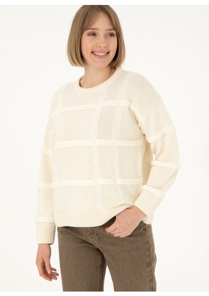 Bisiklet Yaka Oversize Krem Kazak Kadın Peter modelleri