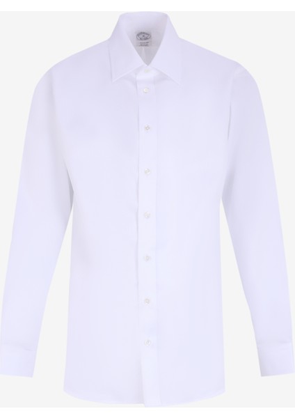 Regular Fit Klasik Yaka Balıksırtı Desenli Beyaz Erkek Gömlek BBFW24MSH014