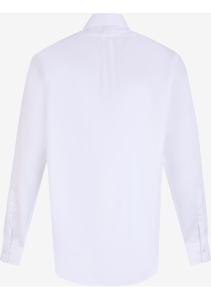 Regular Fit Klasik Yaka Balıksırtı Desenli Beyaz Erkek Gömlek BBFW24MSH014