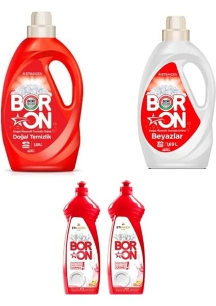 Boron Doğal Mineralli Sıvı Çamaşır Deterjanı Renkli ve Beyazlar İçin 52 Yıkama Bulaşık Deterjanı