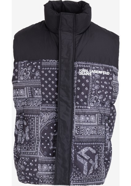 Klj Blocked Puffer Vest Baskılı Siyah Erkek Yelek 245D1504