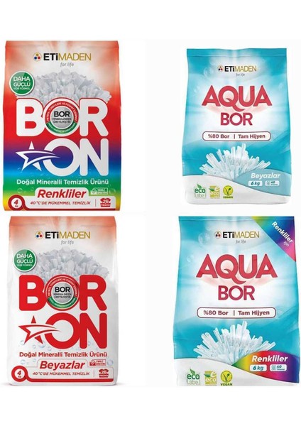 Aquabor Çamaşır Deterjanı Renkli 6 kg Beyazlar 6 kg Beyazlar Için 4 kg Renkliler Için 4 kg