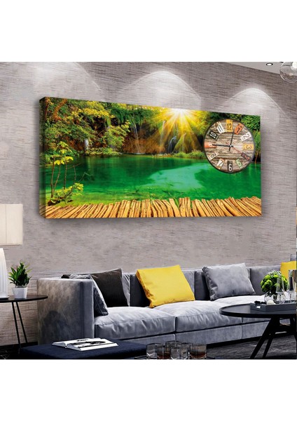 Nehir Kenarı Manzara 120 X 60 Saatli Kanvas Tablo
