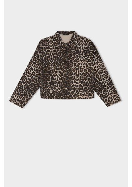 Oversize Leopar Desenli Gömlek Yaka Çift Cepli Gabardin Uzun Kollu Ceket GÖMLEK D7516AX24AU
