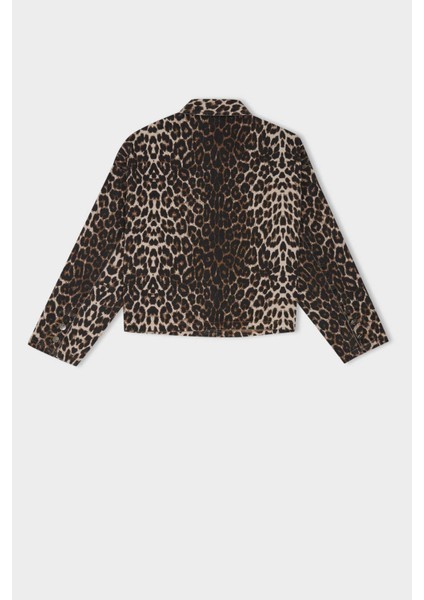 Oversize Leopar Desenli Gömlek Yaka Çift Cepli Gabardin Uzun Kollu Ceket GÖMLEK D7516AX24AU