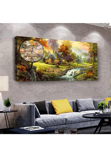 Yağlı Boya Görünümlü Resim 120 X 60 Saatli Kanvas Tablo