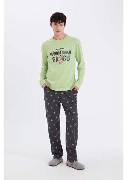 Star Wars-Mandalorian Pijama Takımı Regular Fit Uzun Kollu Üst Beli Lastikli Uzun Alt D8221AX24WN