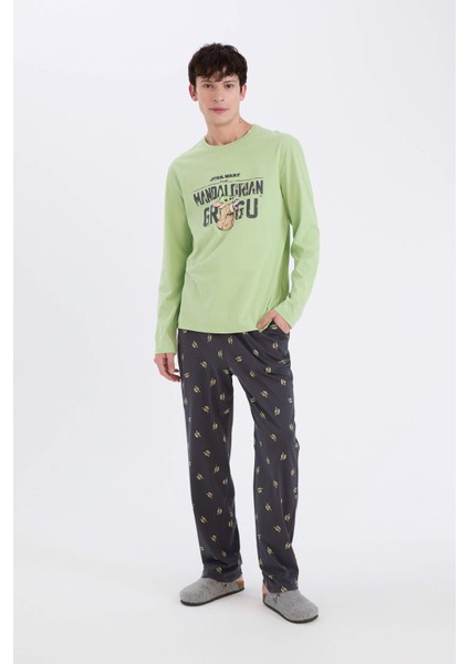 Star Wars-Mandalorian Pijama Takımı Regular Fit Uzun Kollu Üst Beli Lastikli Uzun Alt D8221AX24WN