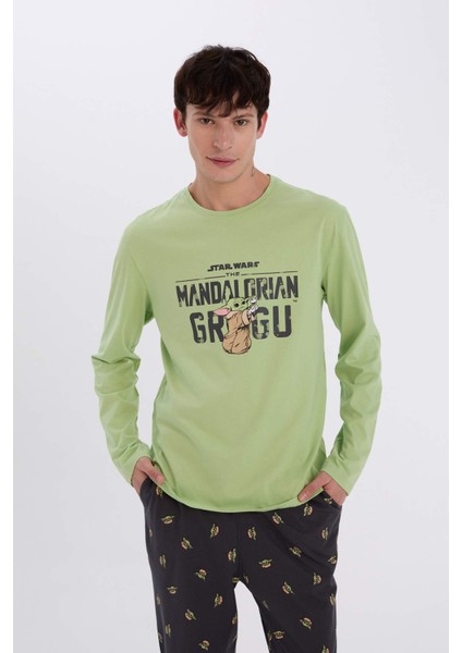 Star Wars-Mandalorian Pijama Takımı Regular Fit Uzun Kollu Üst Beli Lastikli Uzun Alt D8221AX24WN