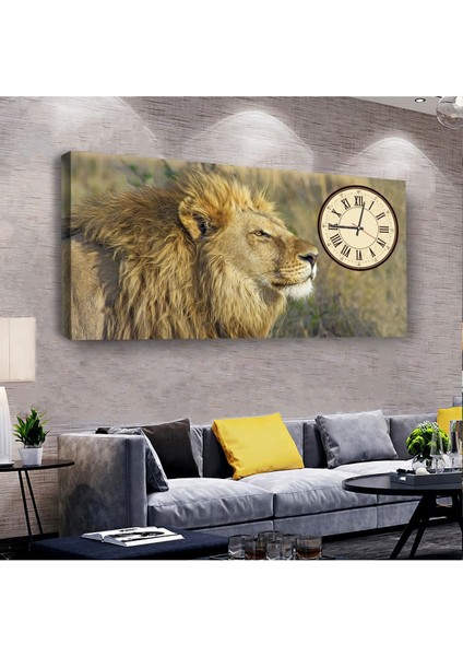 Aslan 120 X 60 Saatli Kanvas Tablo