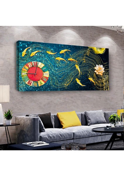 Renkli 100 X 50 Cm Saatli Kanvas Tablo