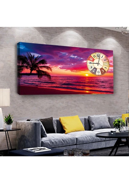 Gün Batımı Manzara 100 X 50 Cm Saatli Kanvas Tablo