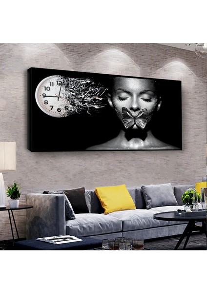 Kadın 100 X 50 Cm Saatli Kanvas Tablo