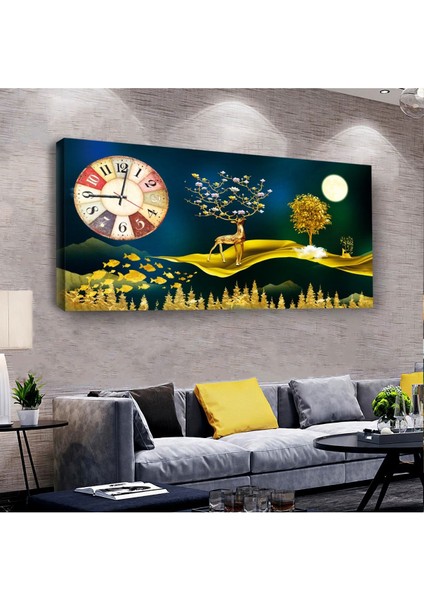 Geyik 100 X 50 Cm Saatli Kanvas Tablo