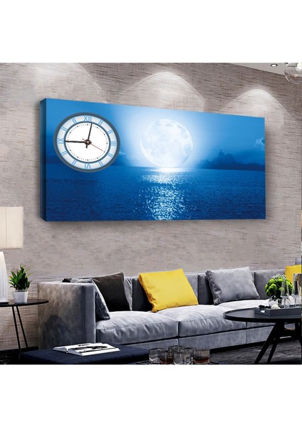 Dolunay Manzara 100 X 50 Cm Saatli Kanvas Tablo