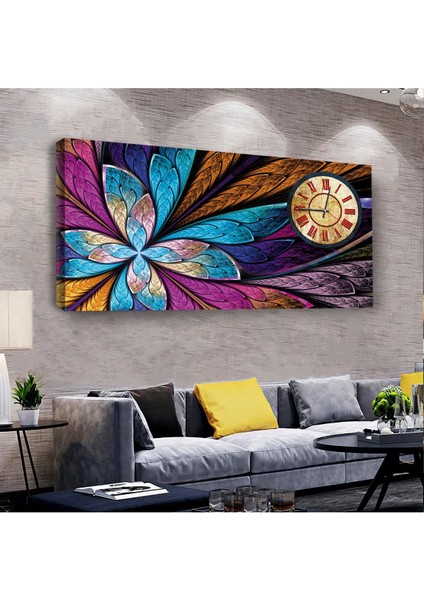 Renkli 100 X 50 Cm Saatli Kanvas Tablo