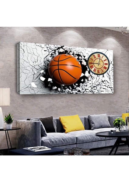 Basketbol Topu 100 X 50 Cm Saatli Kanvas Tablo