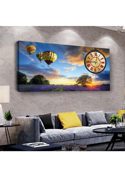 Uçan Balon 100 X 50 Cm Saatli Kanvas Tablo