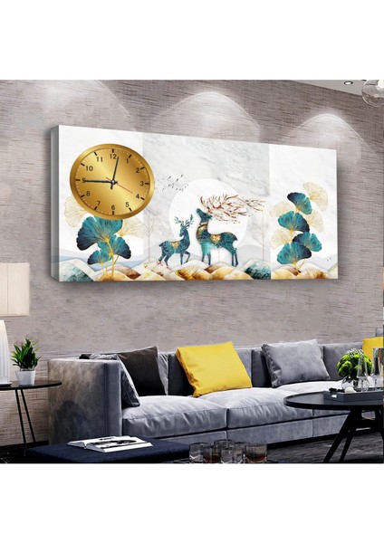 Geyik 100 X 50 Cm Saatli Kanvas Tablo