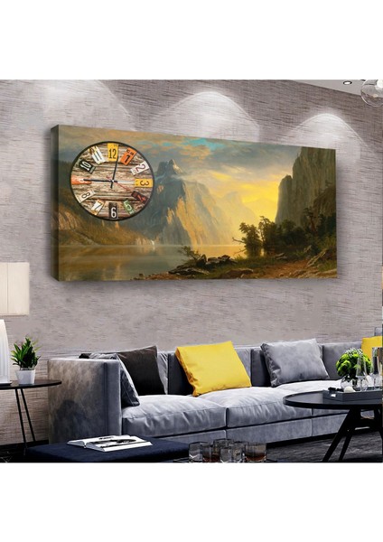 Doğa Manzara 100 X 50 Cm Saatli Kanvas Tablo
