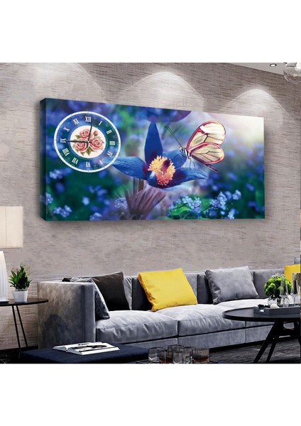 Kelebek 100 X 50 Cm Saatli Kanvas Tablo