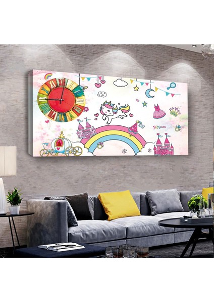 Kız Çocuğu Odası 100 X 50 Cm Saatli Kanvas Tablo