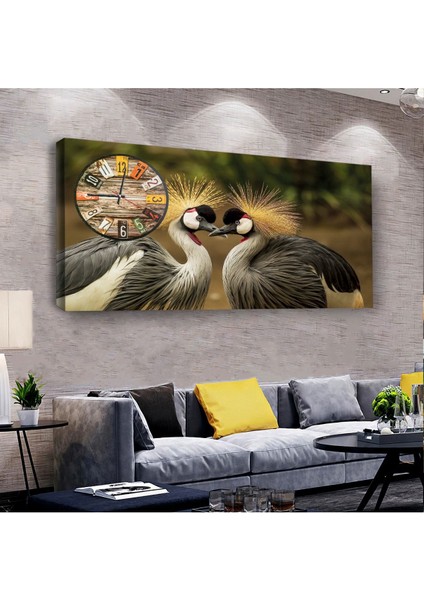 Aşk Kuşları 100 X 50 Cm Saatli Kanvas Tablo