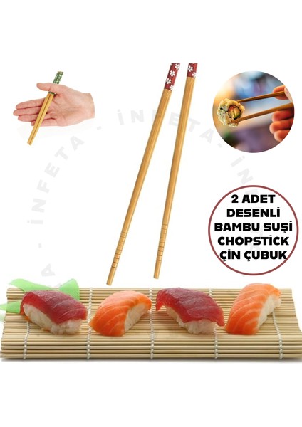 1 Çift Bambu Desenli Yıkanabilir Noodle Çubuğu , Kore Çin Bambu Chopsticks Yemek Çubuğu Sunum