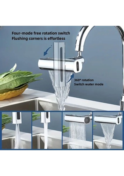 360 Derece Dönen 4 Fonksiyonlu Lüks Mutfak Lavabo Musluk Ucu Krom Renk indirimleri