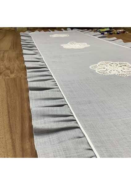 Dantelli Runner Dertsiz Gri - 45*150 cm fırsatları