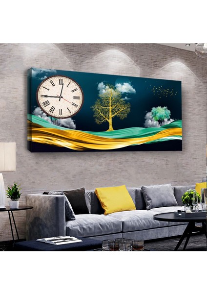 Kolaj Çizim 100 X 50 Cm Saatli Kanvas Tablo