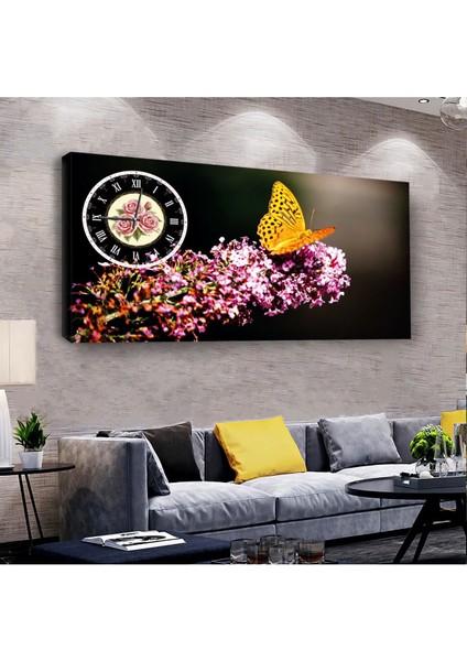 Kelebek 100 X 50 Cm Saatli Kanvas Tablo