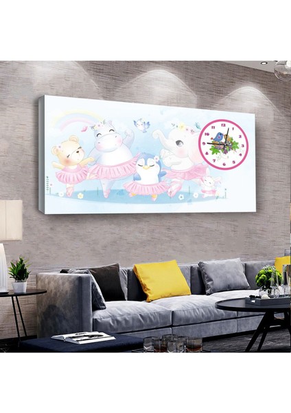 Kız Çocuğu Odası 100 X 50 Cm Saatli Kanvas Tablo