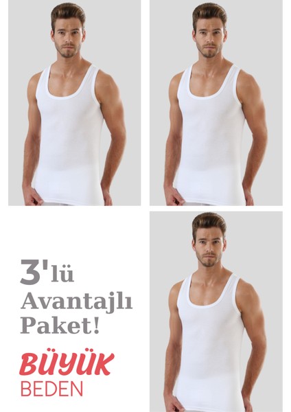 Erkek %100 Pamuklu Büyük Beden Atlet Beyaz 3'lü Paket