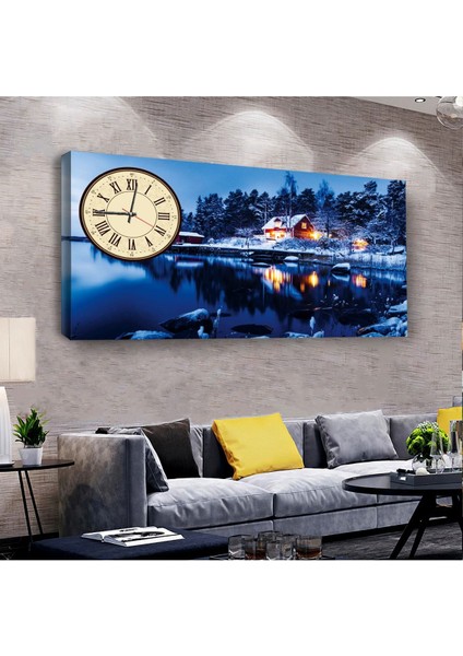 Kış Manzara 100 X 50 Cm Saatli Kanvas Tablo