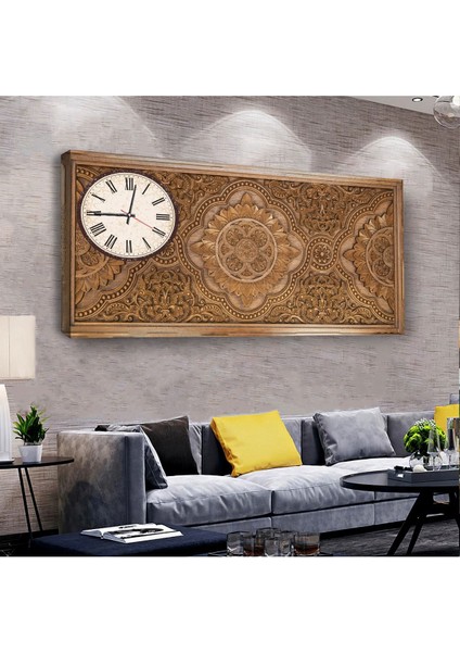 Oyma Motifli 100 X 50 Cm Saatli Kanvas Tablo