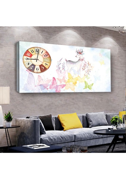 Kız Çocuğu Odası 100 X 50 Cm Saatli Kanvas Tablo