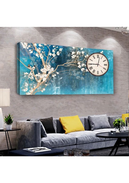 Beyaz Çiçek 100 X 50 Cm Saatli Kanvas Tablo